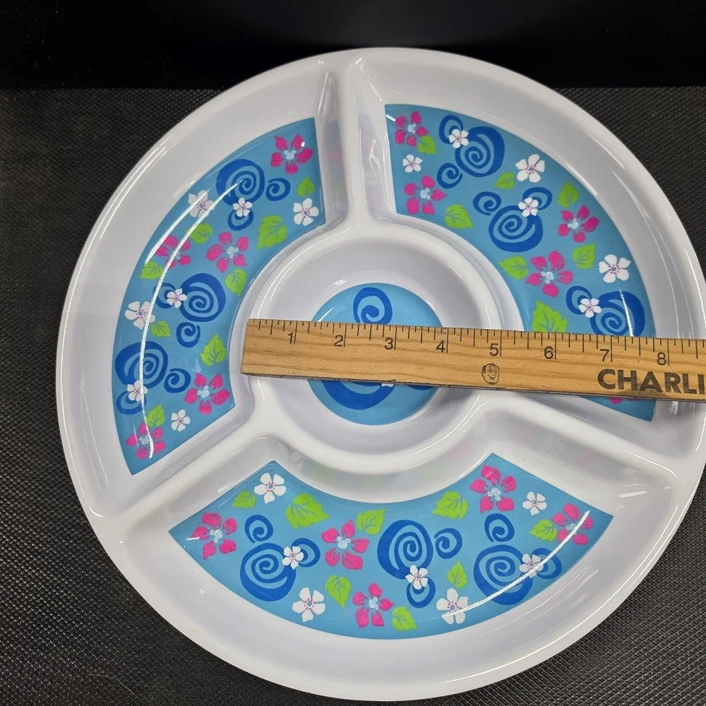 Disney Dip Tray Party Serving Platter Round Plastic Mickey Mouse Hawaiian Floral